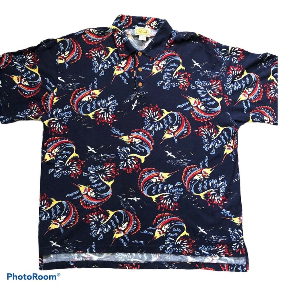 Vintage Reyn Spooner Polo Shirt Mens Large Blue Lg